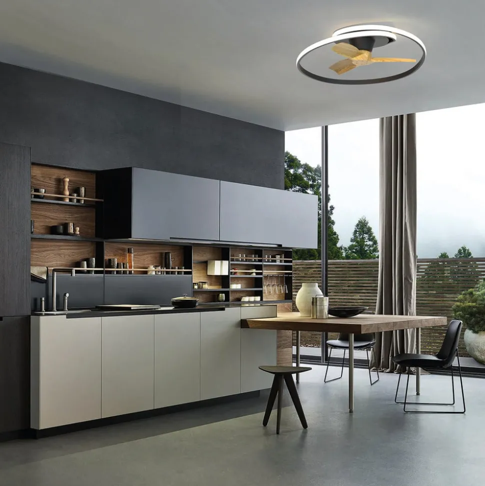 LED plafondventilator Ocean zwart/hout DC stil Ø 78 cm CCT