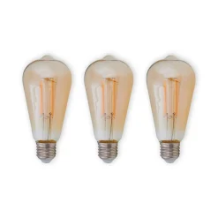 LED rustiek lamp E27 6W 500lm amber 1.800K set van 3