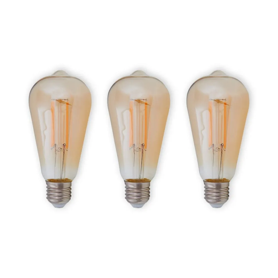 LED rustiek lamp E27 6W 500lm amber 1.800K set van 3