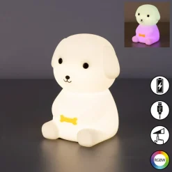 LED schemerlamp Puppy, hond, wit, RGB, dimbaar