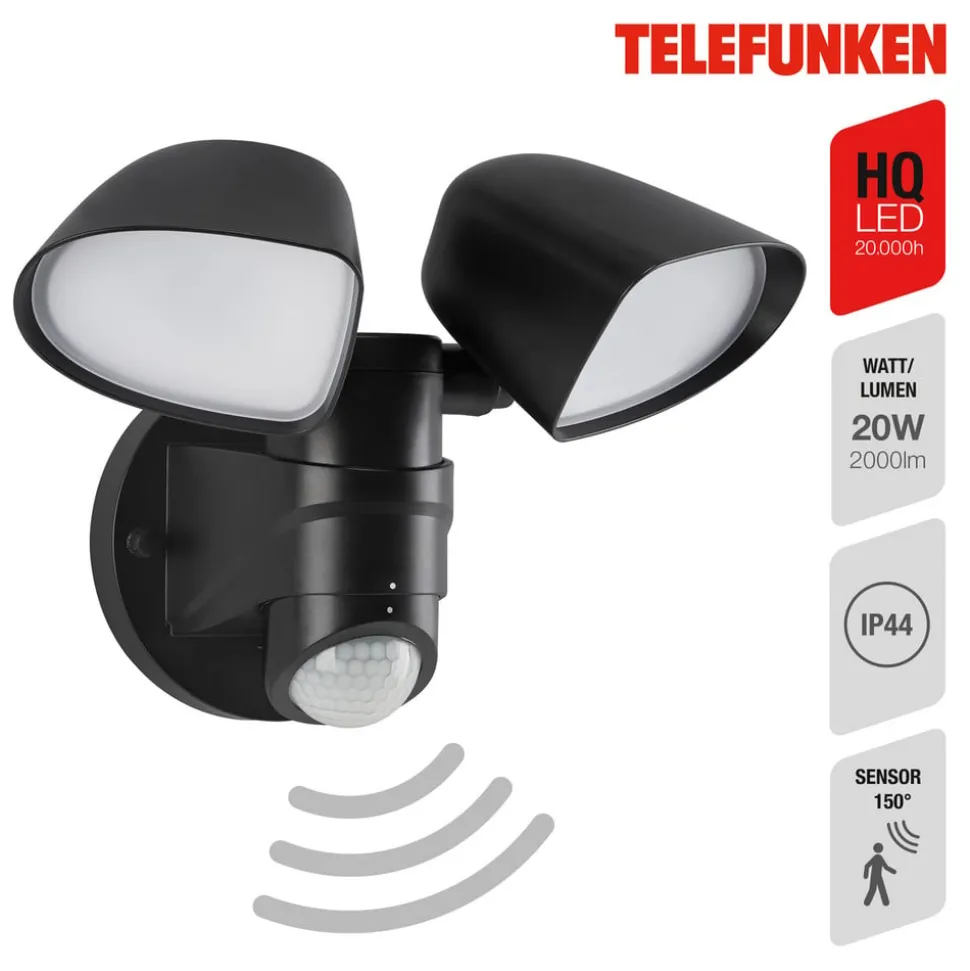 LED sensor buitenwandspot Bilbao 2-lamps zwart