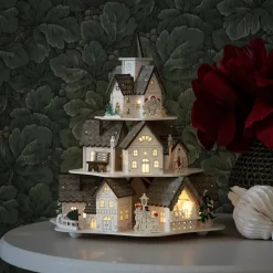 LED sfeerlamp houtsilhouet huizen, wit