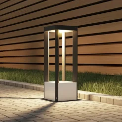 LED sokkellamp Kalisa, IP65, 42 cm, grijs, metaal