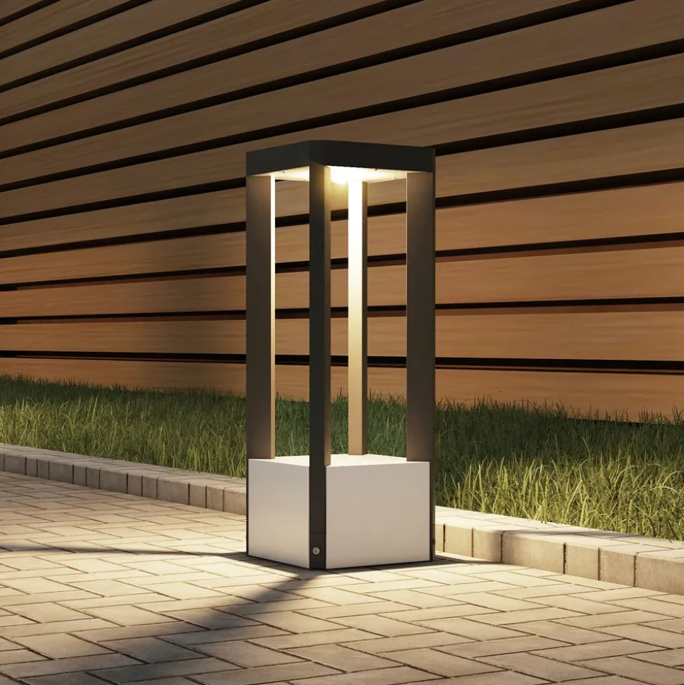 LED sokkellamp Kalisa, IP65, 42 cm, grijs, metaal