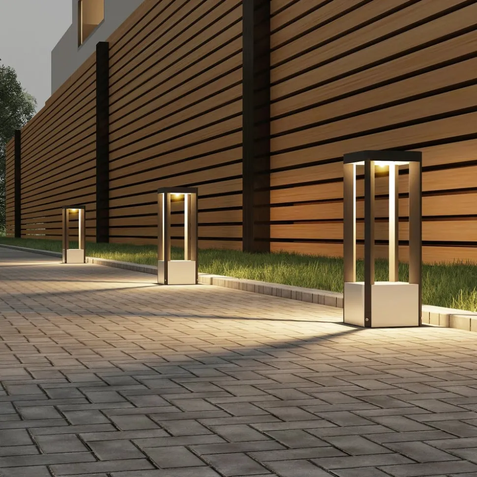 LED sokkellamp Kalisa, IP65, 42 cm, grijs, metaal