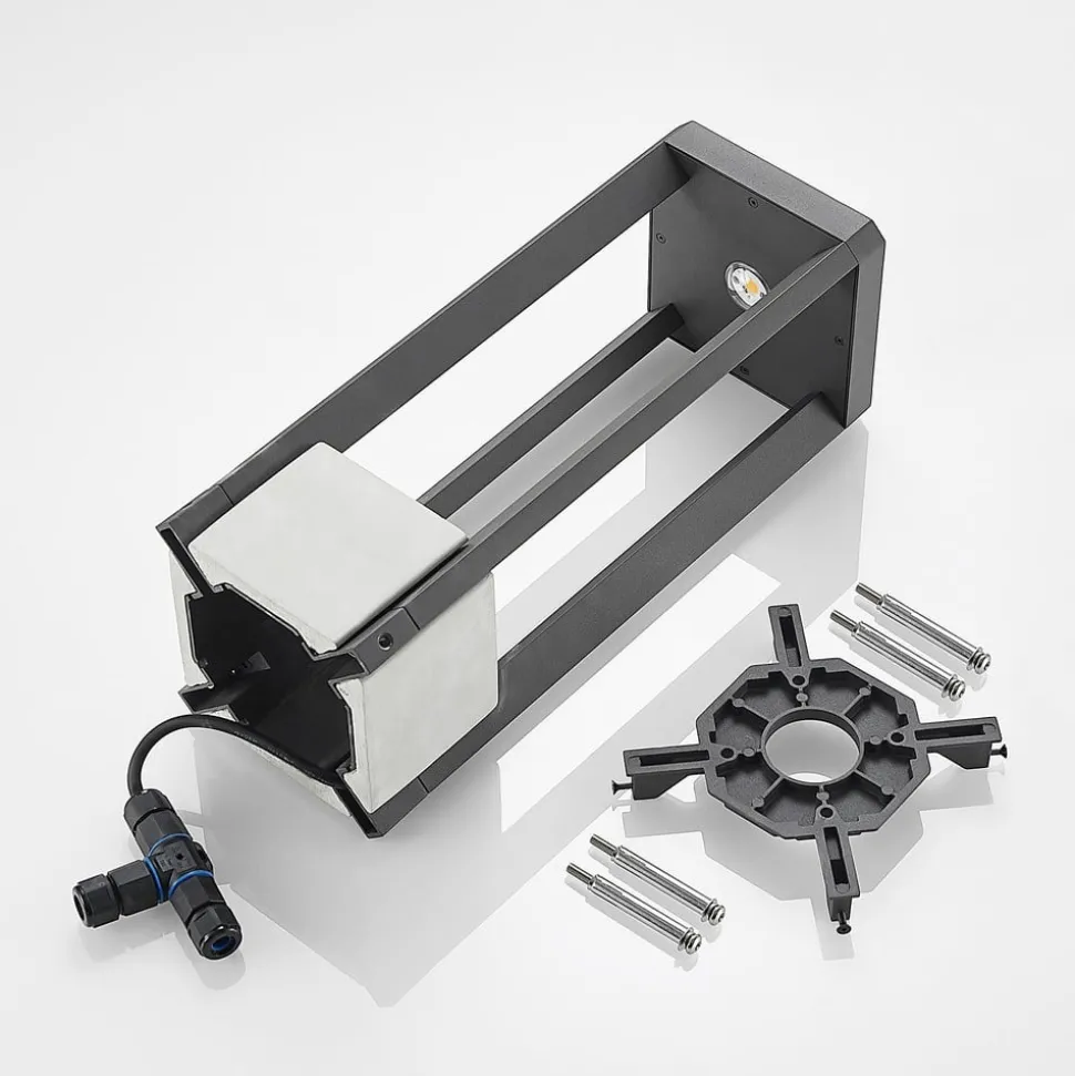 LED sokkellamp Kalisa, IP65, 42 cm, grijs, metaal