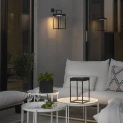 LED solarlantaarn Portofino, wand / tafel, zwart