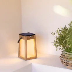 LED solarlantaarn Tecka draagbaar, teak 25 cm