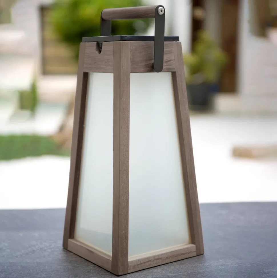 LED solarlantaarn Tecka, teakhout Duratec grijs