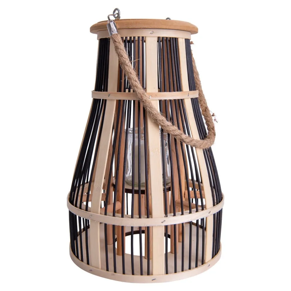 LED solar-sfeerlamp korf, 34 cm, zwart/natuur