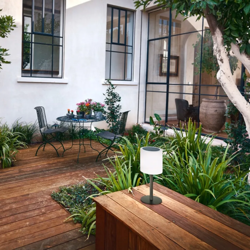 LED solar-tafellamp Lesina, zandzwart/wit