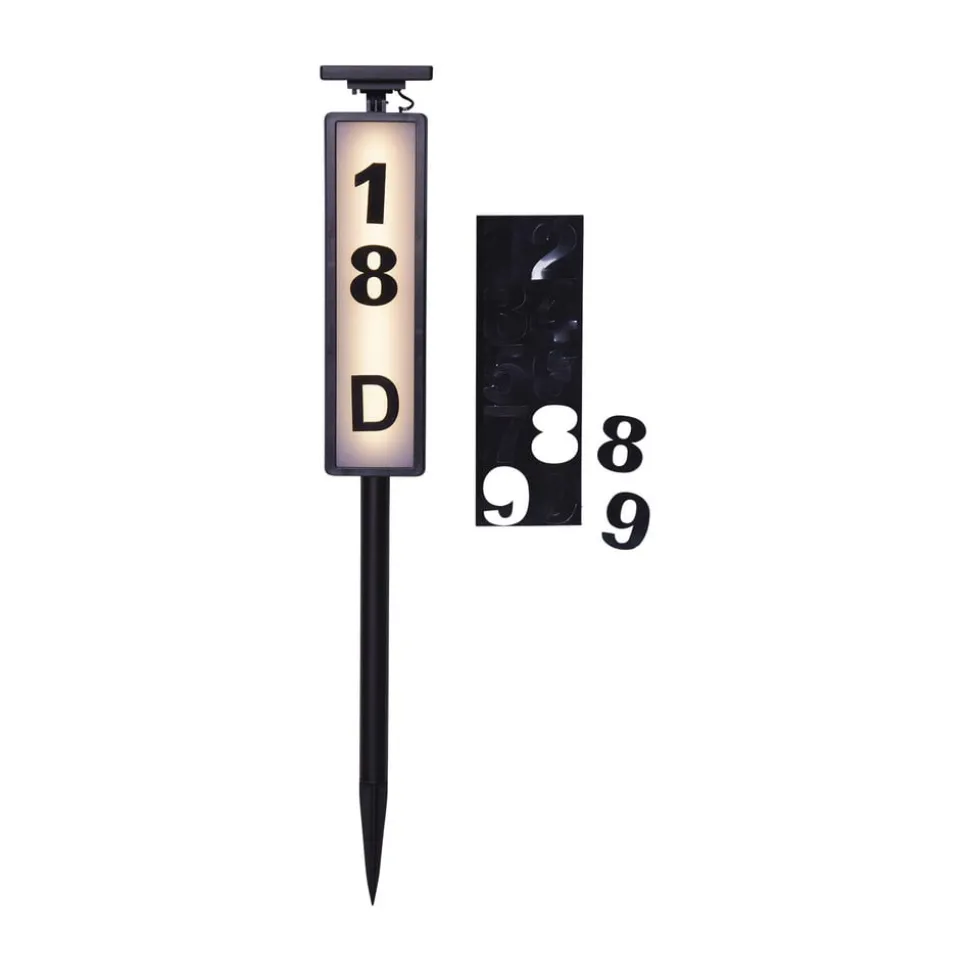 LED solar-tuinlamp Pathy met huisnummerweergave