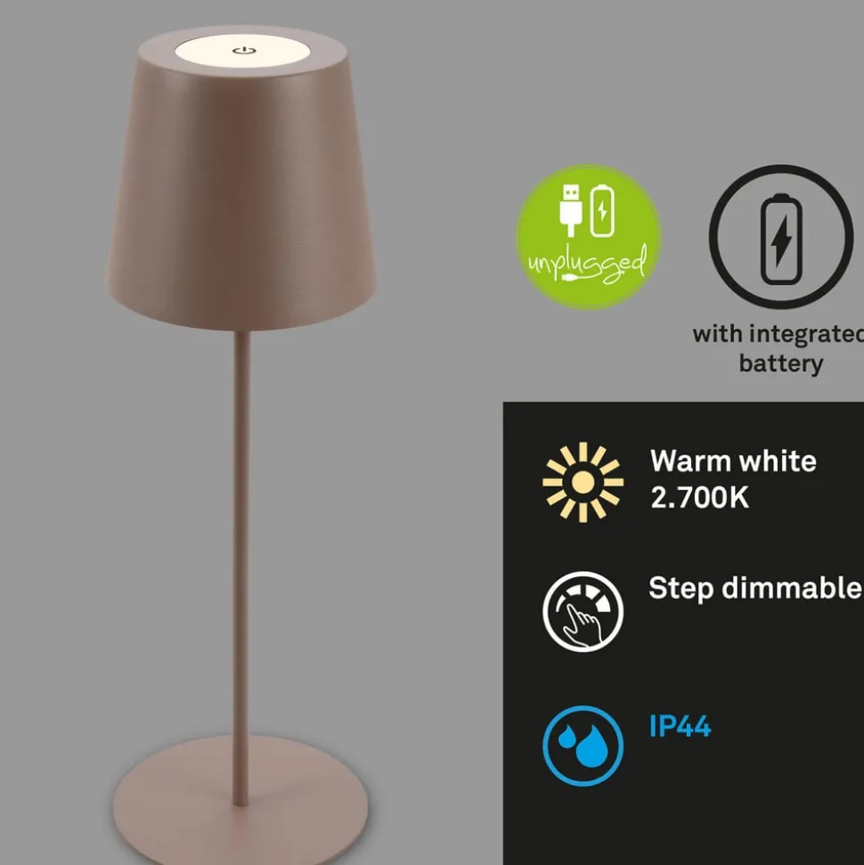 LED tafellamp 7508012, bruin, 2.700 K IP44 touchdimmer