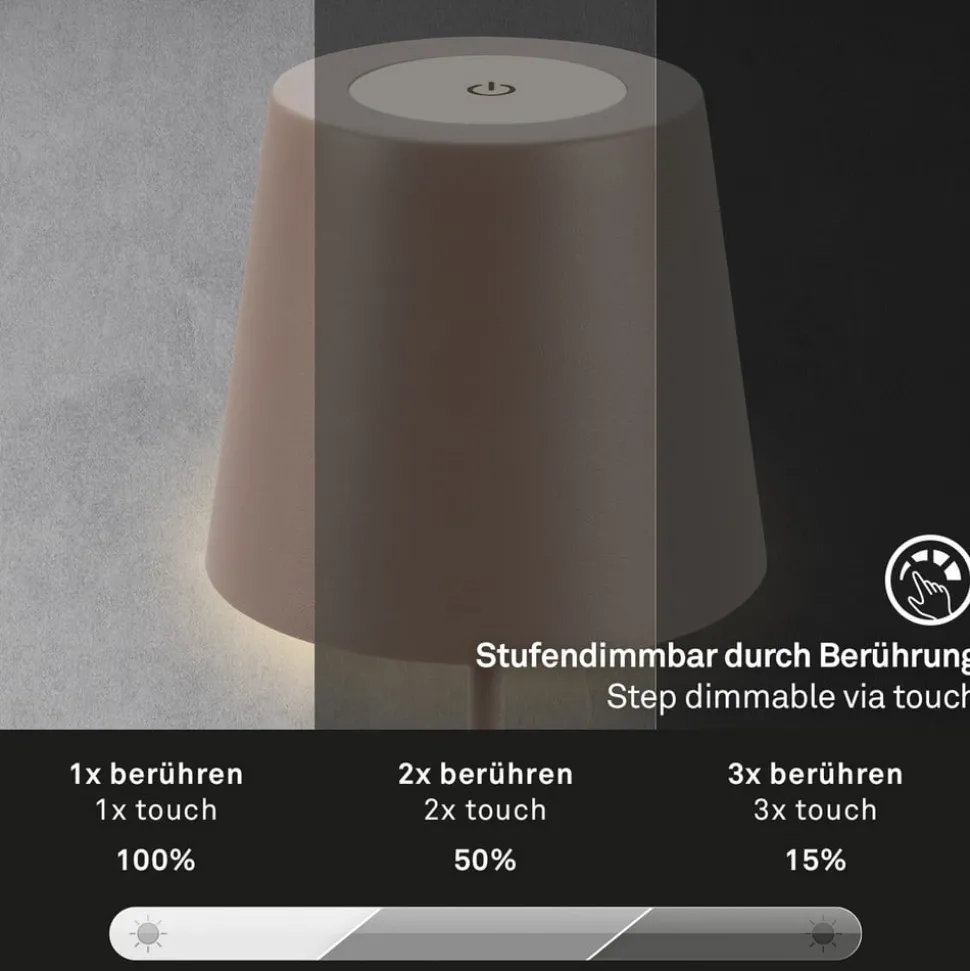 LED tafellamp 7508012, bruin, 2.700 K IP44 touchdimmer
