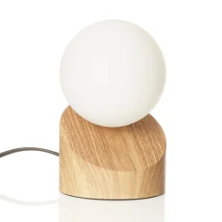 LED tafellamp Alisa met voet in houten optiek
