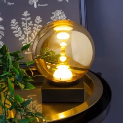 LED tafellamp Altaïr, goudkleurig, hoogte 18 cm glas 3.000 K