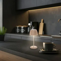 LED tafellamp Brilo unplugged Riffle, 20 cm, beige