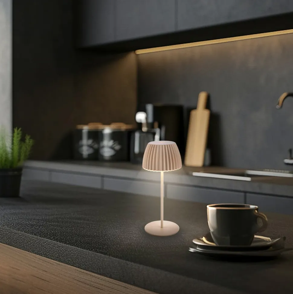 LED tafellamp Brilo unplugged Riffle, 20 cm, beige