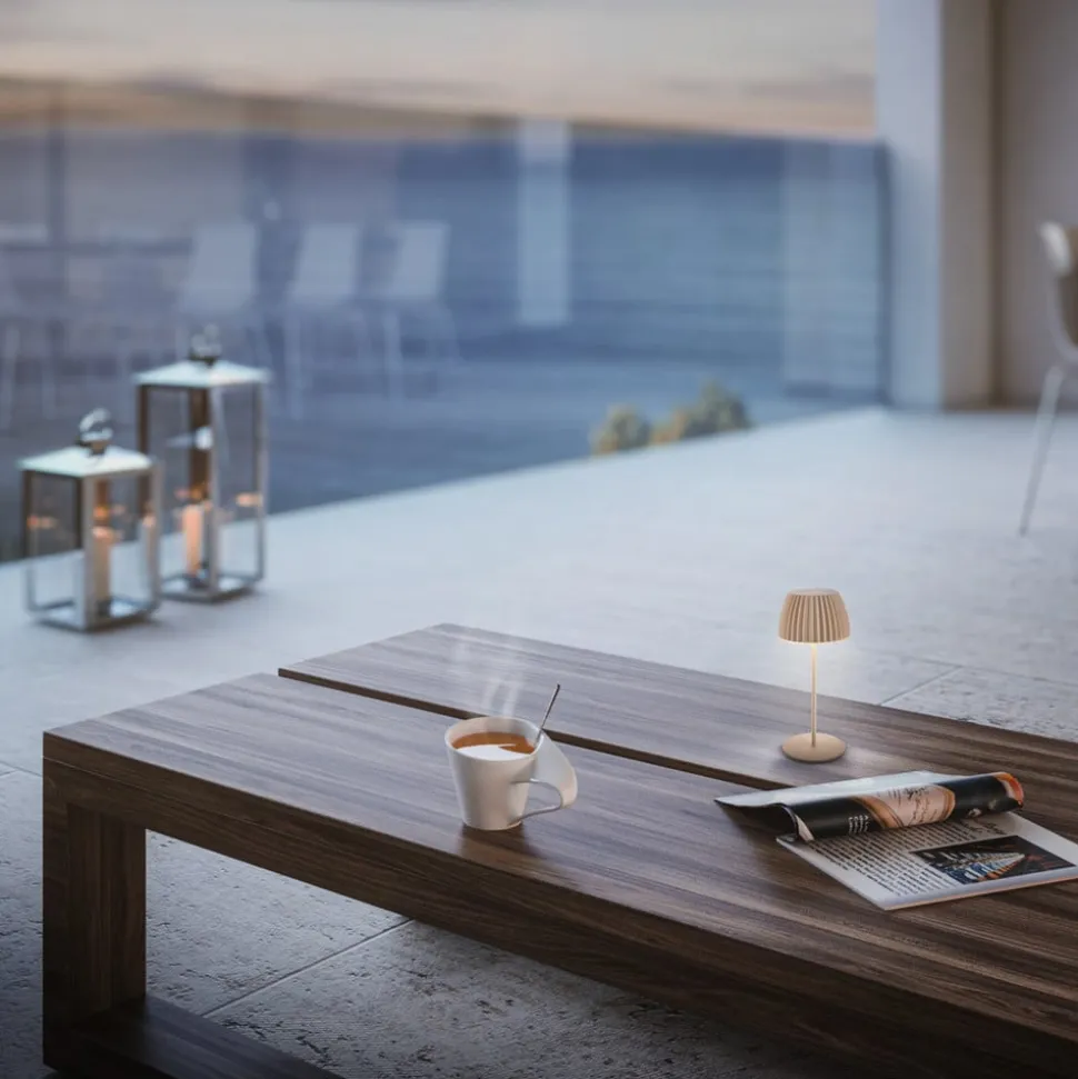 LED tafellamp Brilo unplugged Riffle, 20 cm, beige