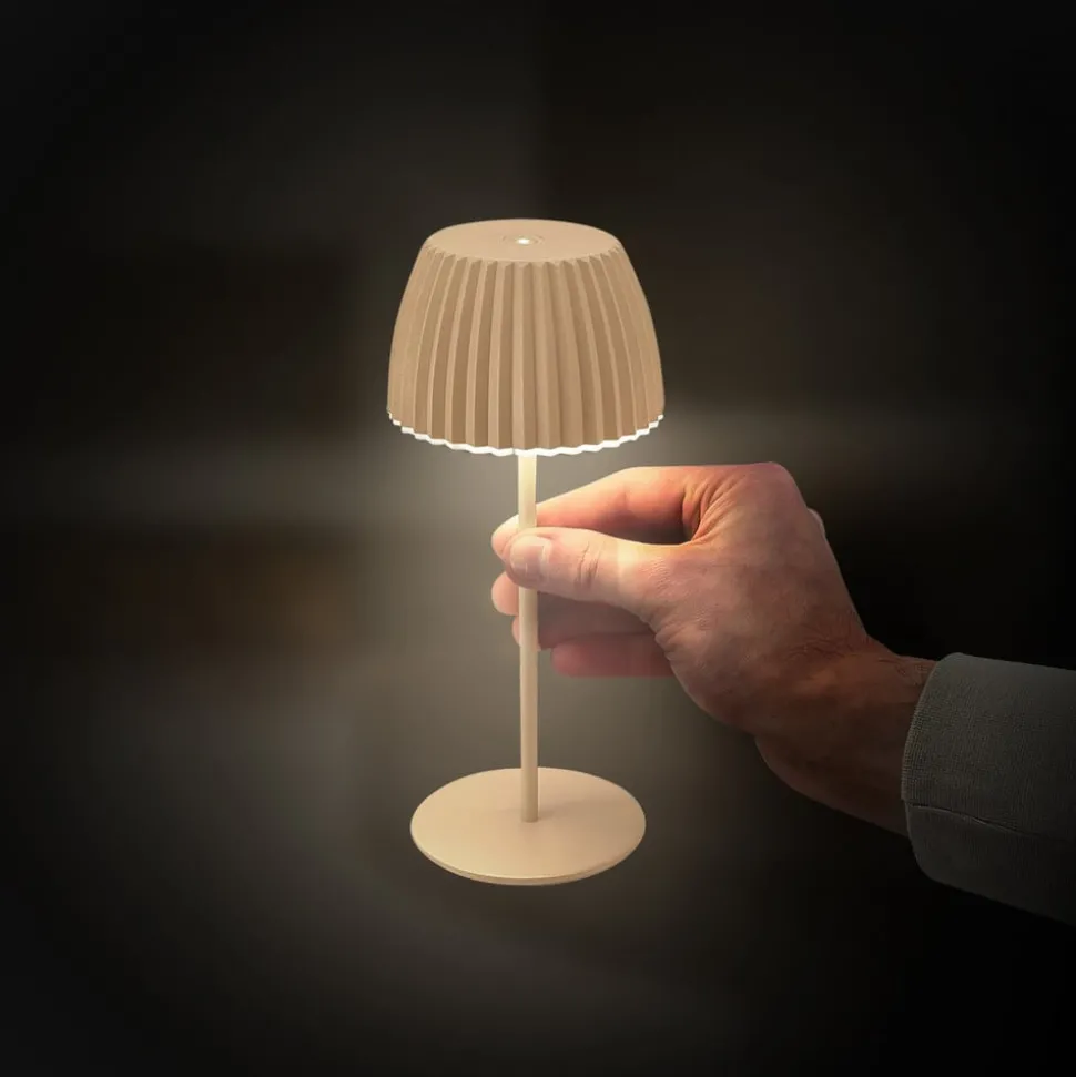 LED tafellamp Brilo unplugged Riffle, 20 cm, beige