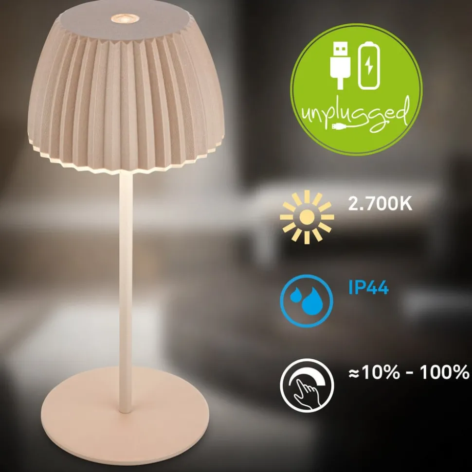 LED tafellamp Brilo unplugged Riffle, 20 cm, beige