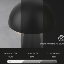 LED tafellamp Fungo, oplaadbaar, zwart