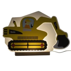 LED tafellamp graafmachine, geel, 20 cm, dimbaar, hout/acryl