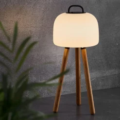 LED tafellamp Kettle Tripod hout, kap 22cm