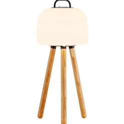 LED tafellamp Kettle Tripod hout, kap 22cm