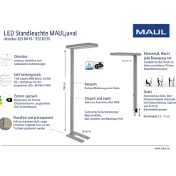 LED tafellamp MAULjaval, zilver, 120 cm, dimbaar, klemvoet