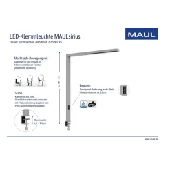 LED tafellamp MAULsirius, zwart, dimbaar, CCT klemvoet