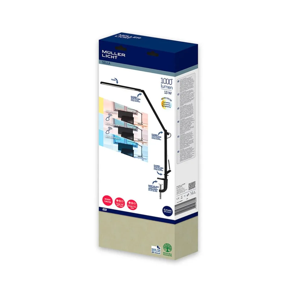 LED tafellamp Sella klem CCT dimbaar zwart