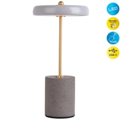 LED tafellamp Seta, accu, cement, kap grijs