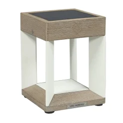 LED tafellamp solar Teckalu, wit/licht hout