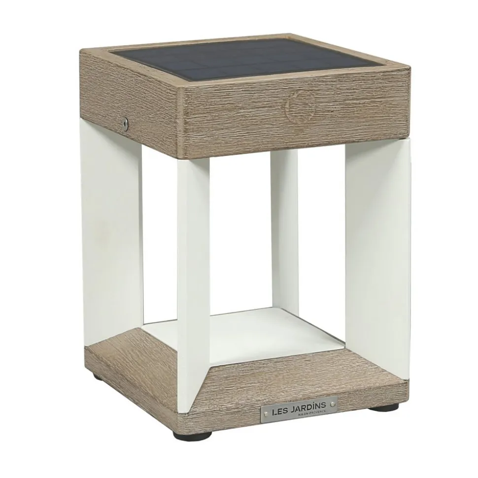 LED tafellamp solar Teckalu, wit/licht hout