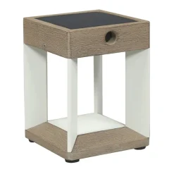 LED tafellamp solar Teckalu, wit/licht hout