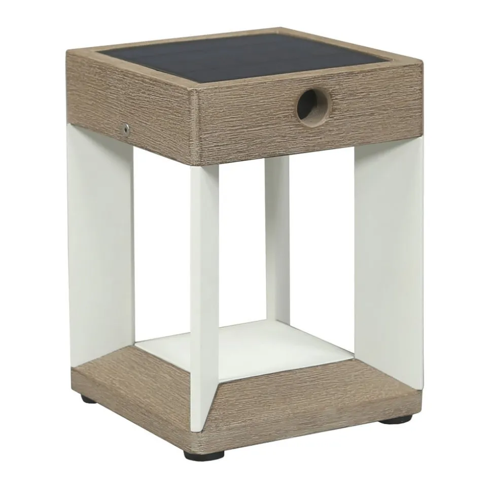 LED tafellamp solar Teckalu, wit/licht hout