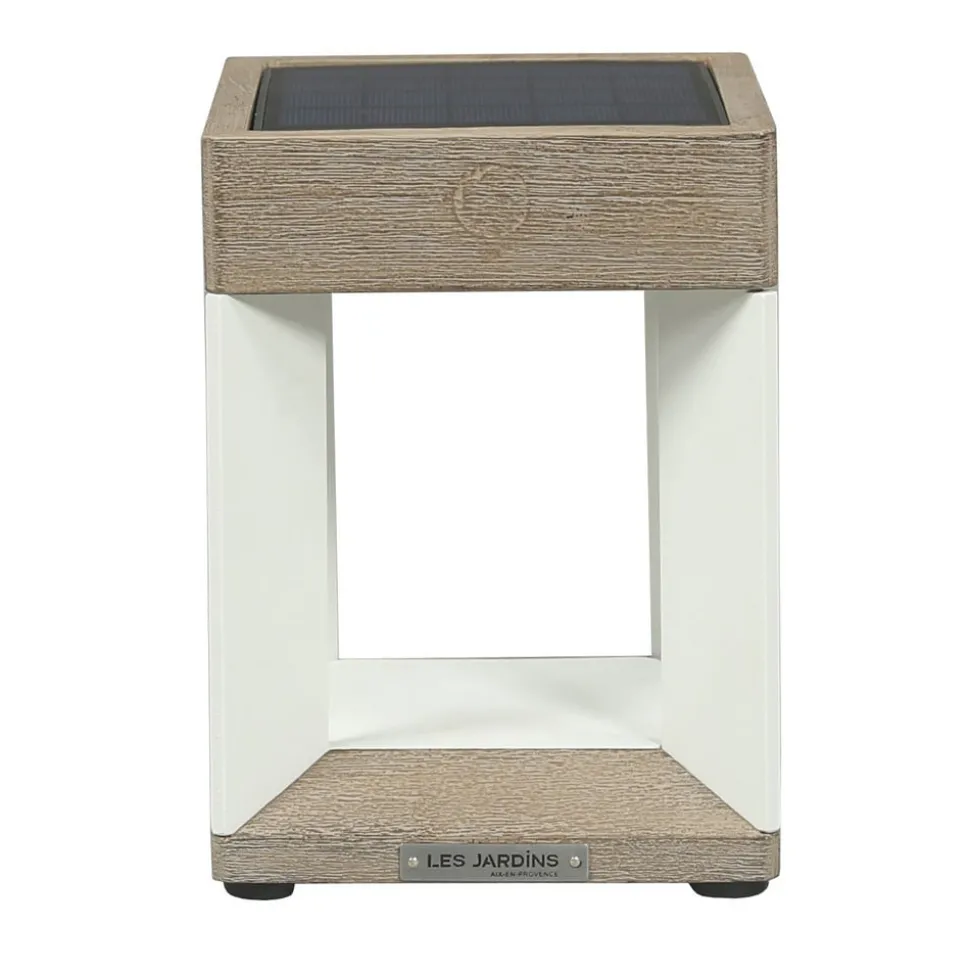 LED tafellamp solar Teckalu, wit/licht hout