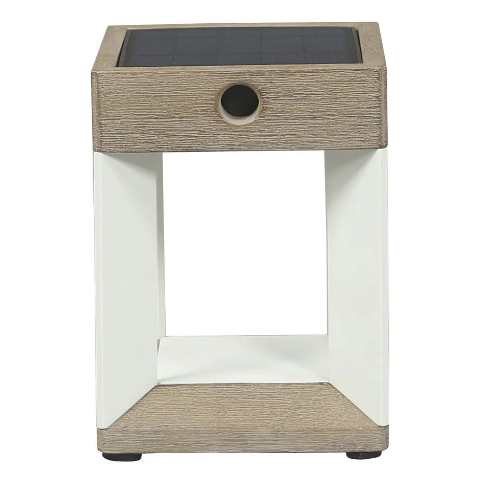 LED tafellamp solar Teckalu, wit/licht hout