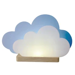 LED tafellamp Wölkchen, blauw, hout, 3000 K, dimbaar