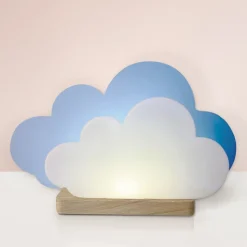 LED tafellamp Wölkchen, blauw, hout, 3000 K, dimbaar