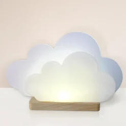 LED tafellamp Wölkchen, wit, hout, 3000 K, dimbaar