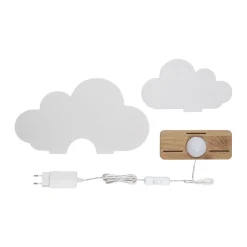 LED tafellamp Wölkchen, wit, hout, 3000 K, dimbaar