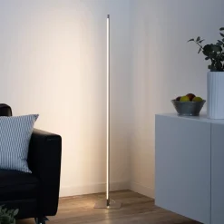LED vloerlamp Bella, recht, hoekige voet, staal