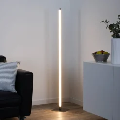 LED vloerlamp Bella, recht, hoekige voet, staal