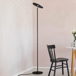 LED vloerlamp Bever, zwart, metaal, CCT, dimbaar, 180 cm