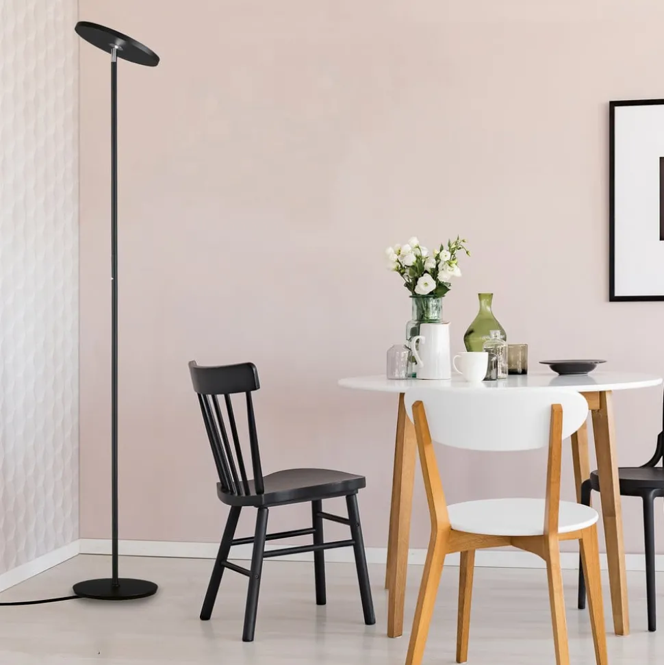 LED vloerlamp Bever, zwart, metaal, CCT, dimbaar, 180 cm