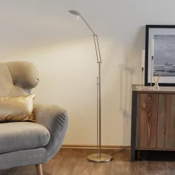 LED vloerlamp Carl, nikkelkleurig, verstelbaar, dimbaar