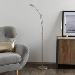 LED vloerlamp Carl, nikkelkleurig, verstelbaar, dimbaar