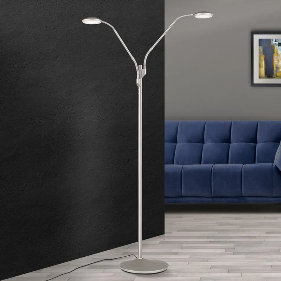 LED vloerlamp Cobra, 2-lamps, nikkel-mat